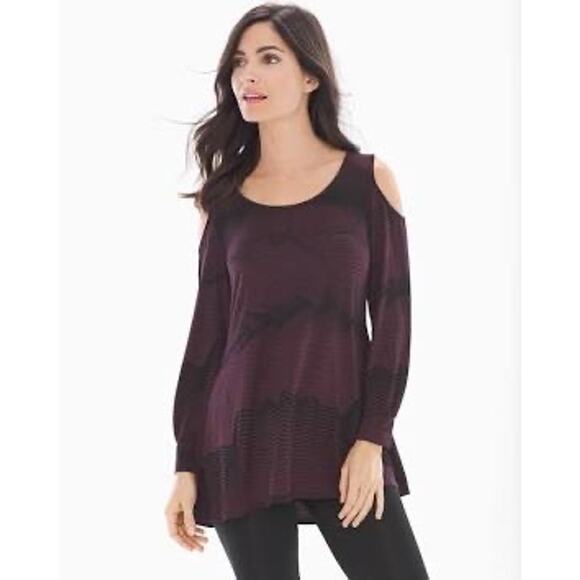Soma Women's Cold Shoulder Tunic Merlot Agile Lines Banded Cuffs Size Medium - Picture 3 of 9
